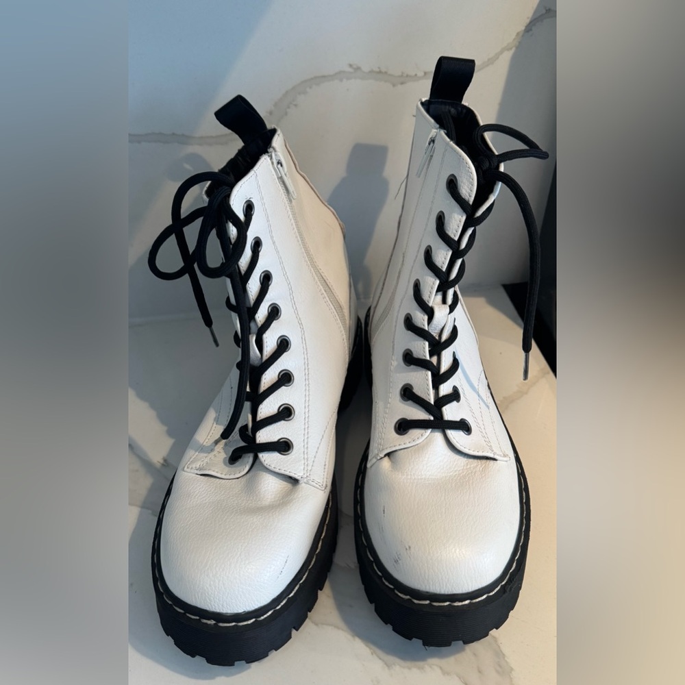 Unionbay White Hayden Lug Combat Boots leather lace up goth street skater 90s  7